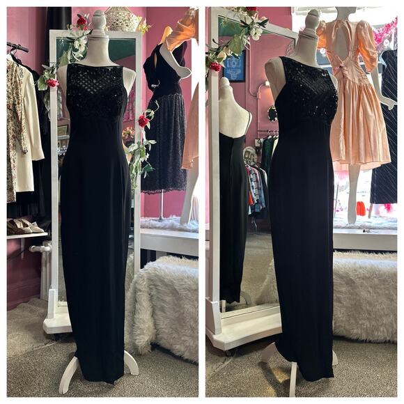 Vintage 90s Black Scott McClintock Maxi Dress Prom Formal Evening Black Tie XS/S - Picture 1 of 8